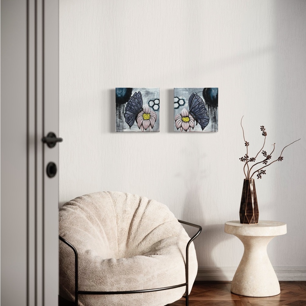 💎💎💎FOR SALE💎💎💎. Two 12”x12” canvas acrylic paintings. Elegant butterflies